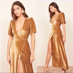Reformation Tiffany Gold Velvet Maxi Dress